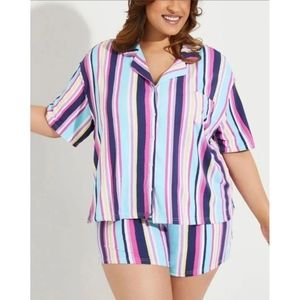 Christian Siriano pajama set womens 2X striped short  shirt NEW Ashkey Stewart